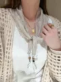 Korean style floral triangle scarf with beaded ends, versatile French chic neckerchief for summer. - Color #18