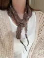 Detailed shot of Korean style floral triangular scarf with beaded tassel, sweet neckerchief. - Color #20