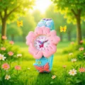 Children's cute pink flower quartz watch with blue butterfly strap for spring daily wear. - Pink Floral