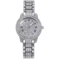 Elegante Damen Quarzuhr mit Strasssteinen, römischen Ziffern und glänzendem Armband. - Silber Einzelne Uhr