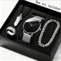 Heren mode sieraden set quartz horloge ketting ring armband cadeau accessoires stijlvol ontwerp - Witte Kogel Set / Zilver Zwart
