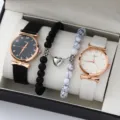 Set di orologi e bracciali da donna con cinturino nero bianco e perline di cuore magnetiche. - Orologio Bicolore No.2 (Senza Scatola)