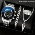 Men quartz watch steel strap bracelet ring necklace luxury gift set fashion accessories - Style 14