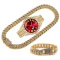 Vue détaillée de l'ensemble de bijoux hip-hop montre à quartz et chaîne gourmette. - Style 6 (Parure de Bijoux)