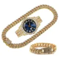 Ensemble de montre quartz hip hop diamant glacé de luxe avec collier et bracelet en chaîne cubaine - Style 5 (Ensemble de Bijoux)