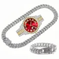 Ensemble de montre à quartz glacée hip-hop de luxe avec collier et bracelet chaîne cubaine. - Style 8 (Ensemble d'Accessoires)