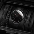 Ανδρικό μαύρο ρολόι quartz και σετ βραχιολιών λεπτομερής όψη κομψή συσκευασία δώρου - Μαύρο 3