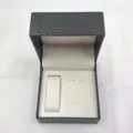Black diamond pattern watch and jewelry gift box with dual slots for watch and earrings. - Black
