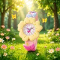 Kids cute butterfly flower quartz watch with pink strap for students outdoor daily wear - Yellow Flower Charm