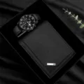 Minimalistisches Business Herren Quarzuhren und PU Leder Geldbörse Geschenke Set schwarz. - Schwarze Uhr + Geldbörse + Geschenkbox