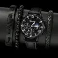 Herren schwarze Quarz Uhr Armband Set Business minimalistische Armbanduhr Geschenk - Schwarz 3-Teiliges Set