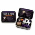 Close-up detail of Halloween ghost gift box including plush toy and spooky accessories - Purple Starry Blanket Style (C)