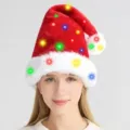 LED glowing red plush Santa hat with colorful lights for Christmas party headwear - Adult version with colored lights