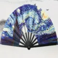 Abanico plegable de Kung Fu de 10 pulgadas con el diseño de La Noche Estrellada - Patrón Noche Estrellada de Van Gogh (Estilo 2) / 10"