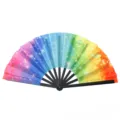 10-inch kleurrijke regenboog vouwwaaier met stevige zwarte plastic ribben voor dansgebruik - Regenboog Gradiënt Sterrenlicht Patroon (Stijl 10) / 10"