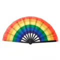 Levendige regenboog vouwwaaier met duurzame zwarte plastic ribben voor evenementen - Regenboogstreep Gradiënt Patroon (Stijl 11) / 10"