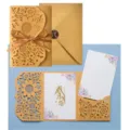 Κομψή χρυσή κάρτα ευχαριστιών laser-cut με σατέν κορδέλα και όμορφο λουλουδάτο ένθετο - Σετ Ευχαριστήριων Καρτών / Περιλαμβάνεται Φάκελος / Χρυσό σαμπανί