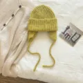 Gorro de punto de color sólido estilo coreano con orejeras para mujeres, cálido invierno acogedor - 22*23 cm / Verde Hierba