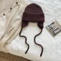 Acogedor gorro ushanka de punto marrón oscuro con tiras largas, estilo de invierno coreano. - 22*23 cm / Marrón Oscuro