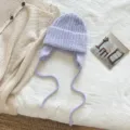 Mujer otoño invierno gorro punto orejeras color sólido cálido acogedor cortavientos - 22*23 cm / Púrpura