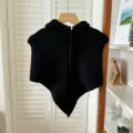 Effen gebreide bivakmuts winter warme truistijl nekwarmer met trekkoord detail - M (56-58cm) / Zwart