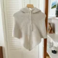 Beige gebreide capuchon poncho balaclava met trekkoord herfst winter winddicht warm. - M (56-58cm) / Abrikoos