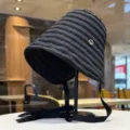 Sombrero de pescador a rayas blanco y negro, ala ancha gorro de sol con cordones ajustables. - M (56-58cm) / Negro