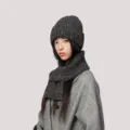 Winter dark grey knitted beanie hat and scarf two piece set, warm wool blend winter accessories. - Dark Gray Set
