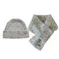 Korean style winter knit beanie and scarf set, speckled yarn warm wool hat and matching scarf. - Light Gray Set