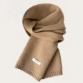 Detailed view of the cozy camel knitted wool scarf, showing fine texture and warmth for winter. - Milk Coffee