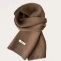 Winter solid color knitted scarf, 100% pure wool warm neckerchief for women, cozy and stylish. - Coffee