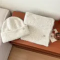 Koreanischer Stil gestrickte warme Mütze und Schal Set Winter dicke Wolle einfarbig Halsschutz - Beige