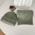 Conjunto de invierno cálido de gorro y bufanda de punto verde estilo coreano para mujer - Verde