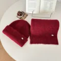 Estilo coreano gorro y bufanda de punto cálidos de invierno para mujer, cómodo equipo rojo. - Rojo
