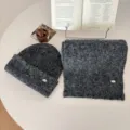 Conjunto de gorro y bufanda de punto gris oscuro para mujer, accesorios de invierno cálidos. - Gris oscuro