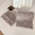 Koreanischer Stil Damen Winter warme Mütze und Schal Set dicke kuschelige Strickwaren Accessoire - Haferflockenfarbe