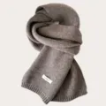 Winter solid color 100% wool knitted scarf warm soft cozy neck wrap fashion accessory - Natural Linen