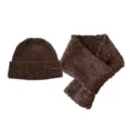 Cozy brown knit beanie and scarf set, warm winter wool blend fashion accessories for women. - Coffee Set