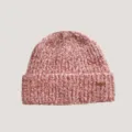 Pink white marled knit beanie winter warm cuffed wool hat casual daily outdoor wear - Red Hat