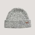 Winter warm grey speckled knit beanie hat with folded brim and stylish leather label detail. - Light Gray Hat
