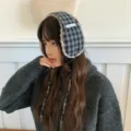 Chauffe-oreilles à carreaux en peluche pour femmes, cache-oreilles d'hiver chauds et doux. - Taille unique / Gris