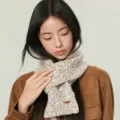 Winter warm knitted wool scarf, thick fancy yarn design, soft and cozy winter accessory style. - Khaki Scarf