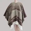 Ethnic knit poncho cape winter warm fringe shawl bohemian tribal wrap sweater coat outerwear - Pullover Shawl in Coffee