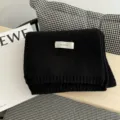 Bufanda de punto de lana de color sólido para mujer invierno cálido acogedor moda cuello - Negro Clásico