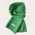 Green winter knit wool scarf, solid color warm neckerchief, soft cozy casual accessory. - Bamboo Green