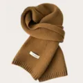 Brown winter solid color wool knitted scarf, soft warm women neckerchief fashion item. - Camel