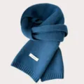Dark blue solid color pure wool knitted winter scarf, warm and soft neckerchief for women. - Ink Blue