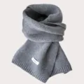 Grey wool knitted winter scarf for women, soft warm solid color neckerchief variant. - Heather Grey
