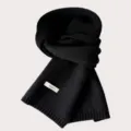 Classic black 100% wool knitted scarf for women, cozy winter thermal neck warmer wrap. - Classic Black