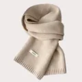 Beige 100% wool knitted scarf for women, soft winter warm solid color neckerchief item. - Beige